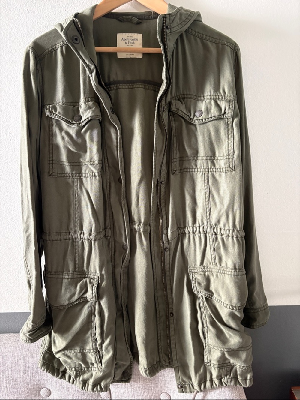 Abercrombie & Fitch Olive Green Utility Anorak military look Jacket with Hood